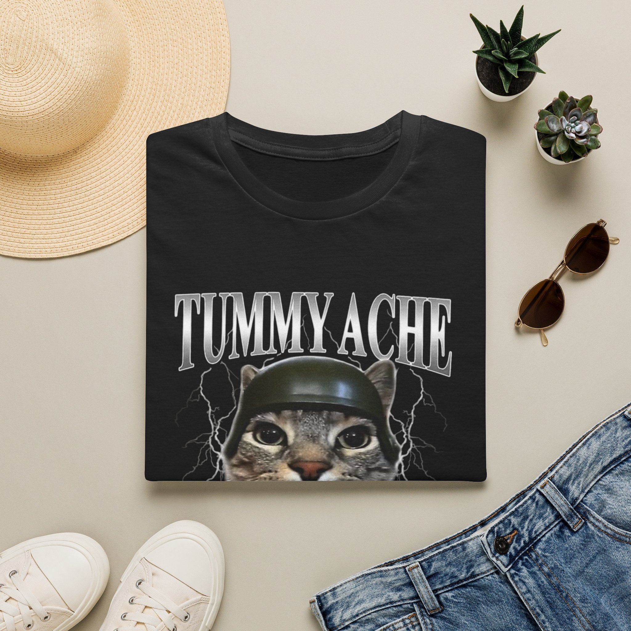 T-Shirt — "Tummy Ache Survivor" Cat Graphic Tee